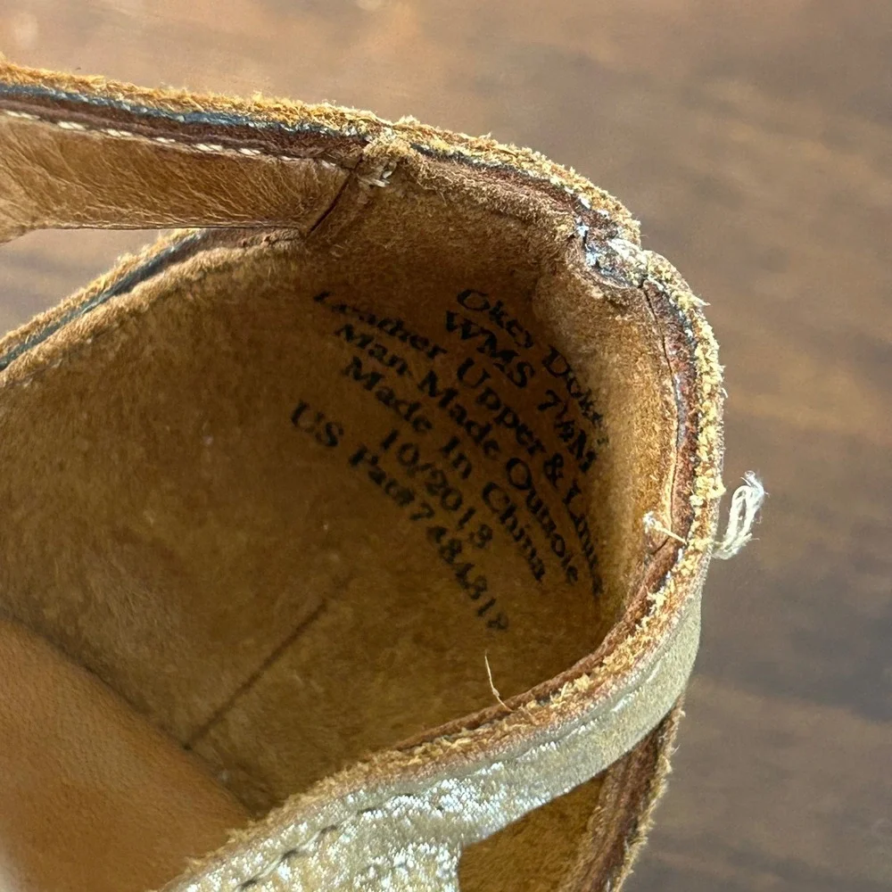 Gentle Souls‎ Heels 7.5 Okey Dokey Sandals Gold Metallic Leather Lace Up Cage